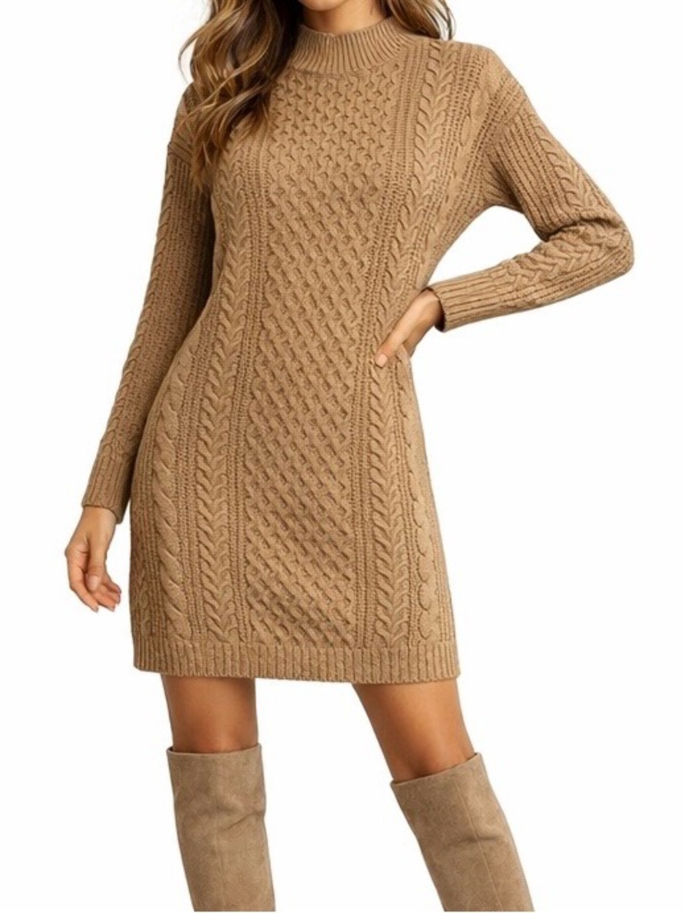Banana Republic Dress Chunky Cable Knit Straight Cut Classic Cotton Wool Camel M